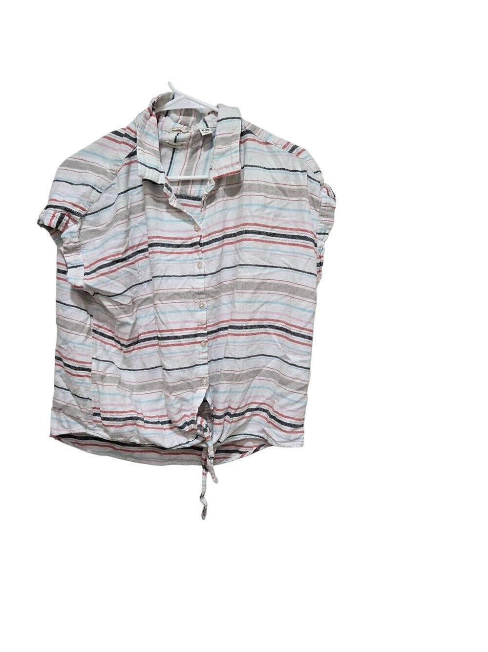 Weatherproof Vintage Linen Tie Front Shirt XL Striped